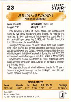 1991 Jockey Star Jockeys #23 John Giovanni Back